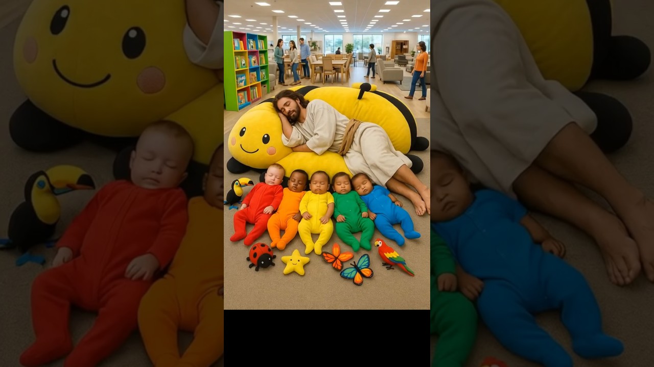Jesus Blessings! 🌈👶 Babies🐝 The Rainbow Babies Meet a Giant Bee Plushie 🌈👶✨#jesus #shorts