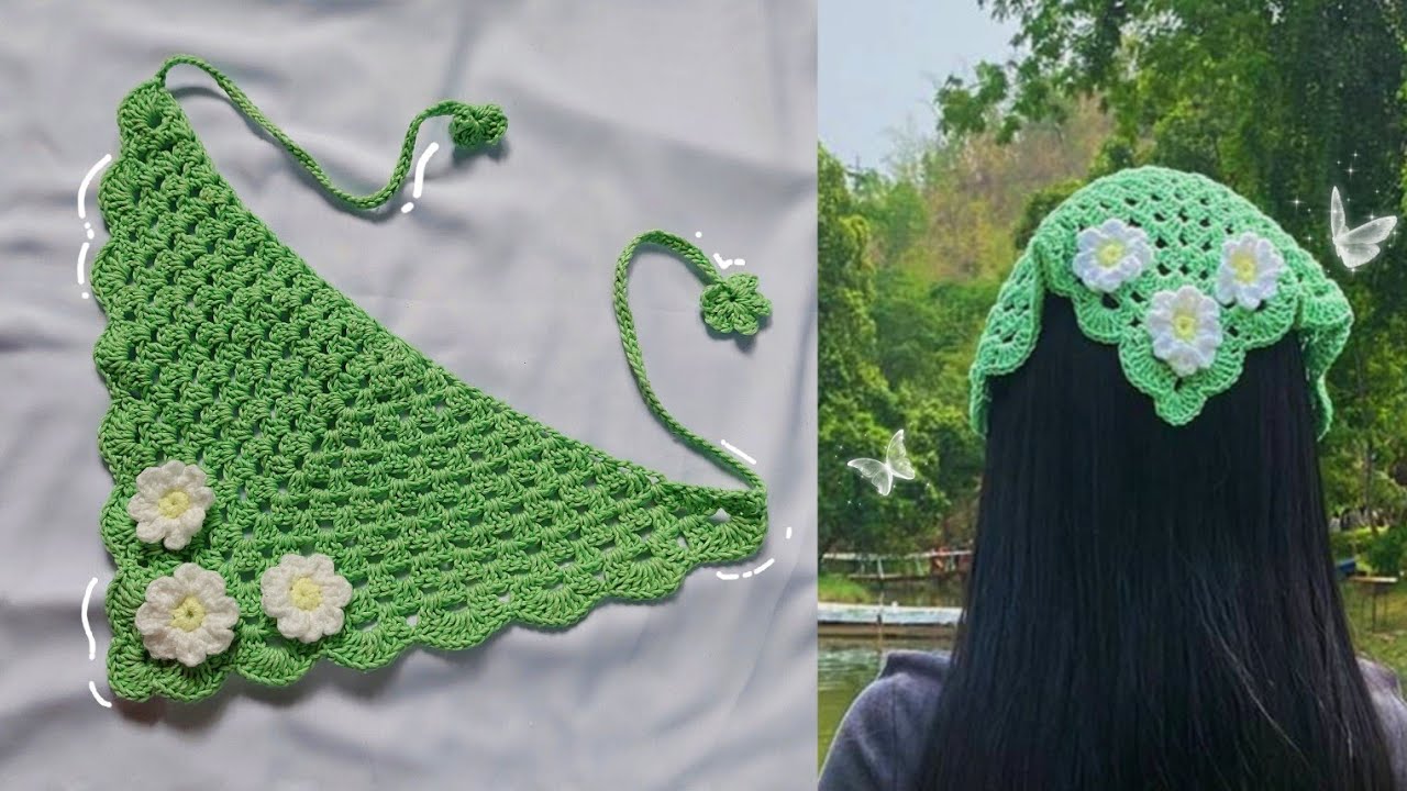 🌼Crochet Daisy Bandana Tutorial| ​ဒေစီ​ခေါင်းစည်း​လေးထိုးကြမယ်🌼