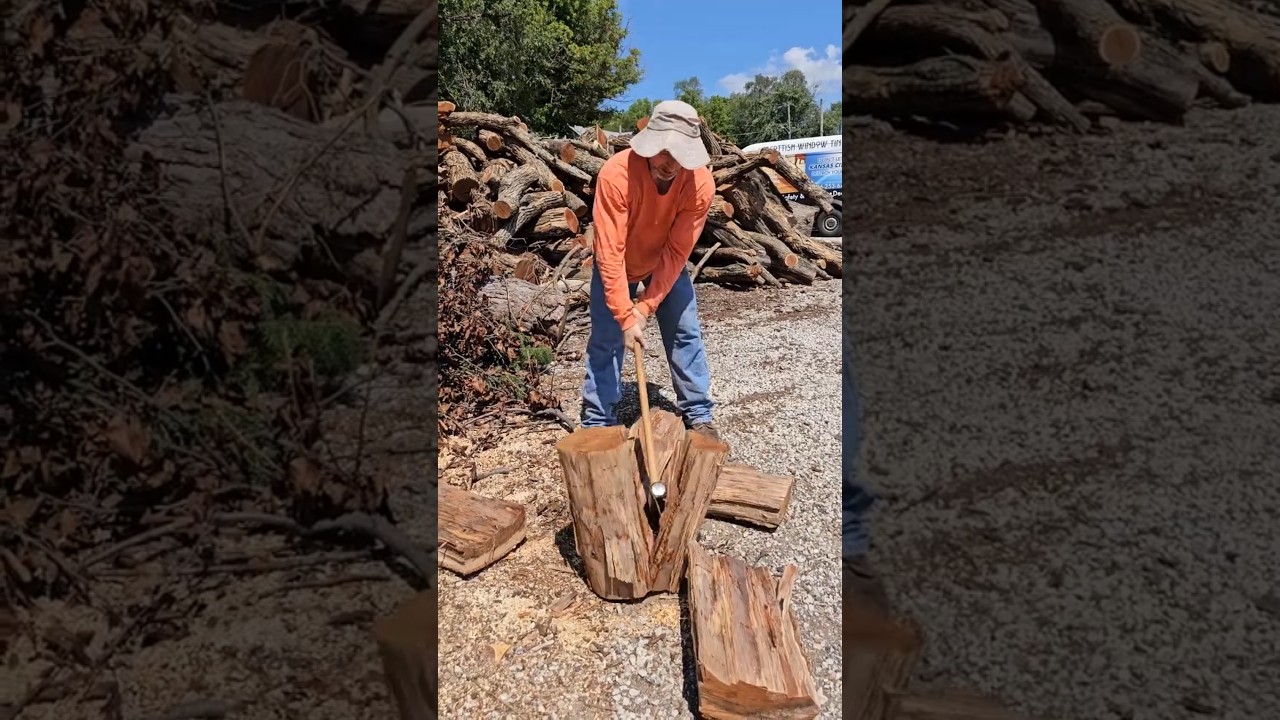 Splitting firewood the easy way. #wood #log #axe #diy #tips #trees #firewood