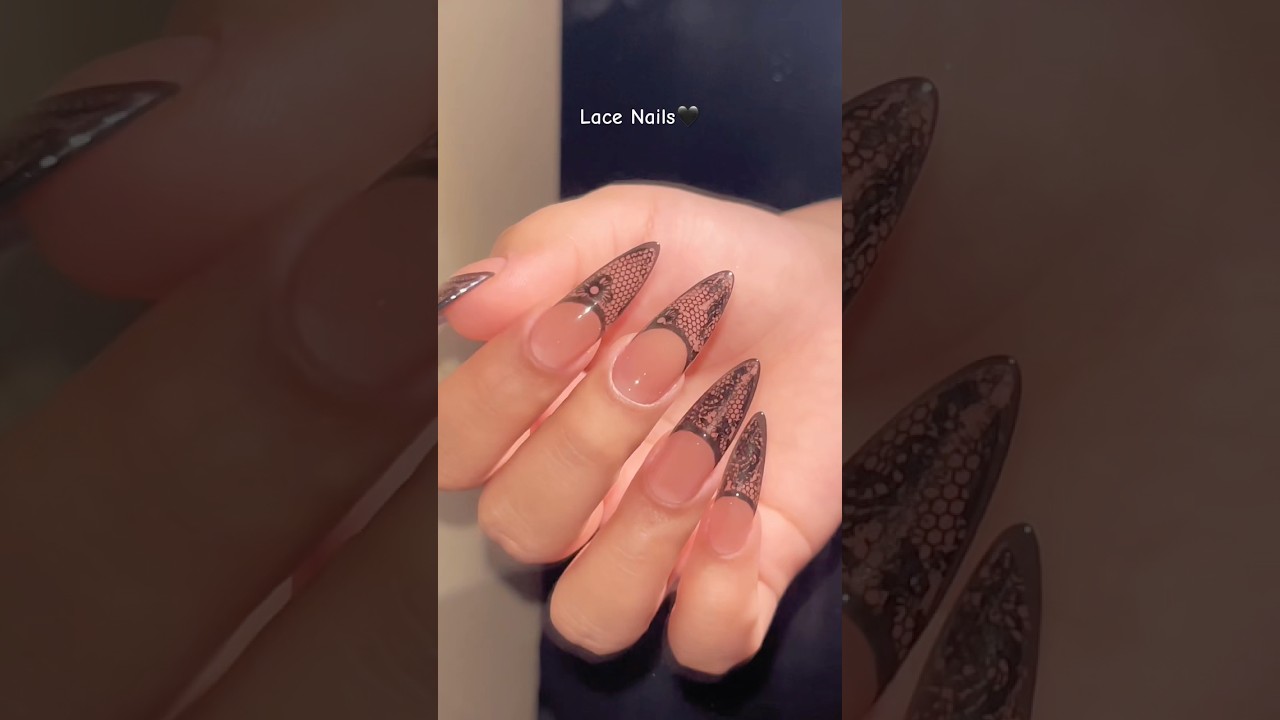 Lace Nails 🖤  #nailart  #trendingshorts #nailtutorial