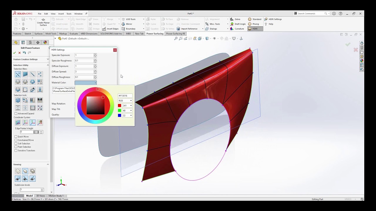 Speed Modeling Three Fenders using Power Surfacing for SOLIDWORKS.