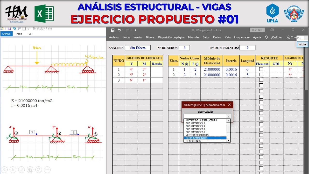 Ejercicio Propuesto de VIGA por METODO MATRICIAL DE RIGIDEZ N°01 | ©HM.Vigas | #HebMERMA