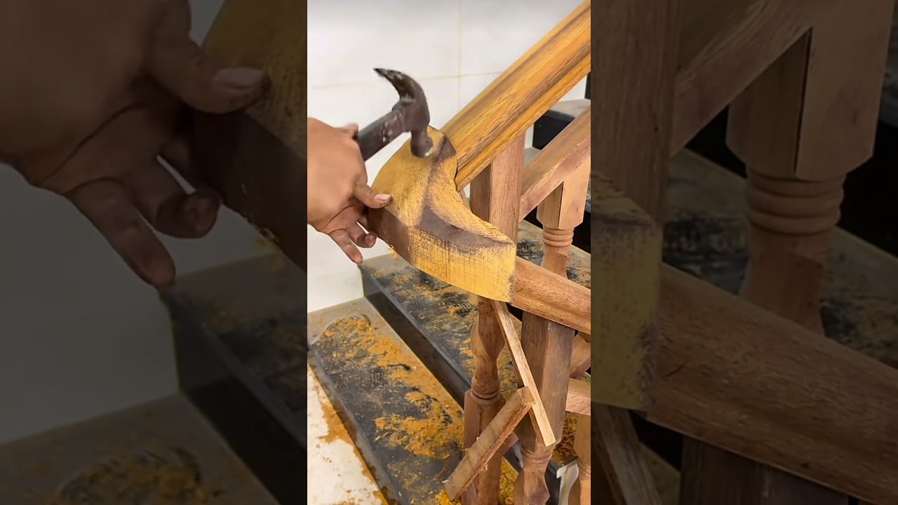 Solid Wood Stair Handrail Elbow Installation #woodworking #beautifultools #tools