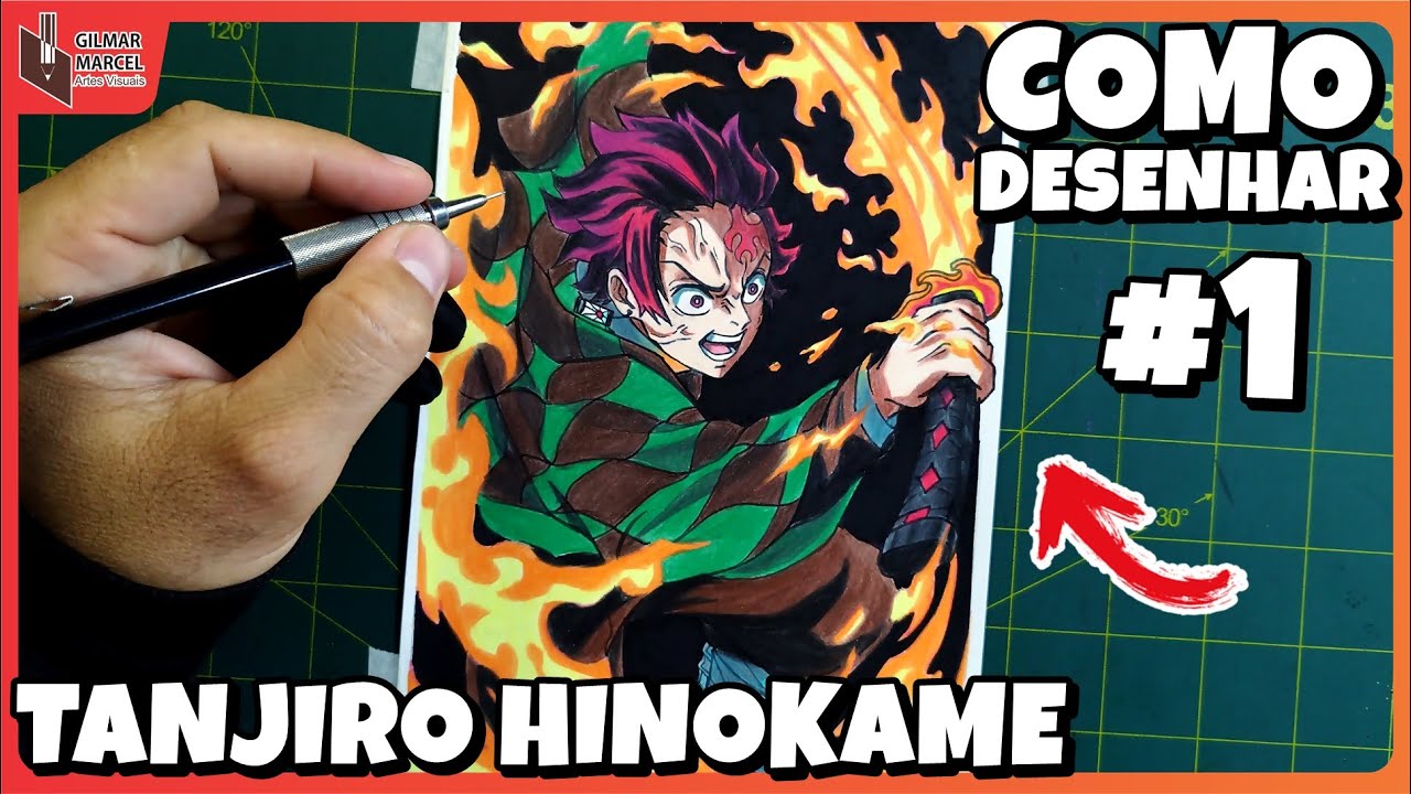 COMO DESENHAR O TANJIRO COM HINOKAME KAGURA DEMON SLAYER PASSO A PASSO #1