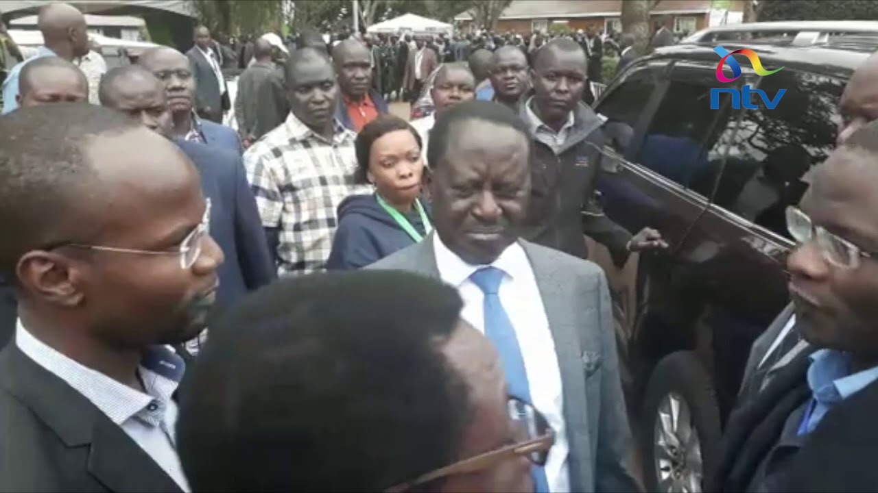 Jovial Raila Odinga leaving Bomas of Kenya after NASA presser