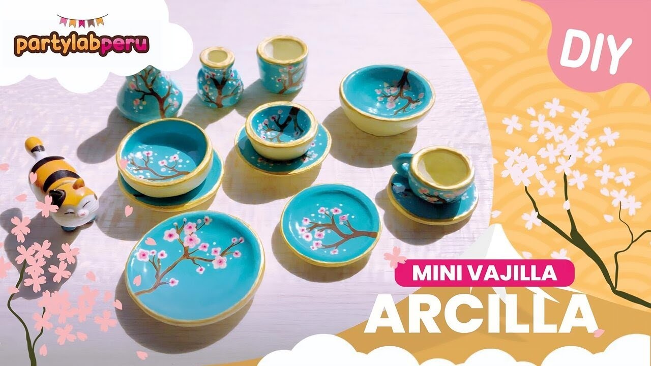 Mini Vajilla Sakura | Arcilla de secado al aire DIY