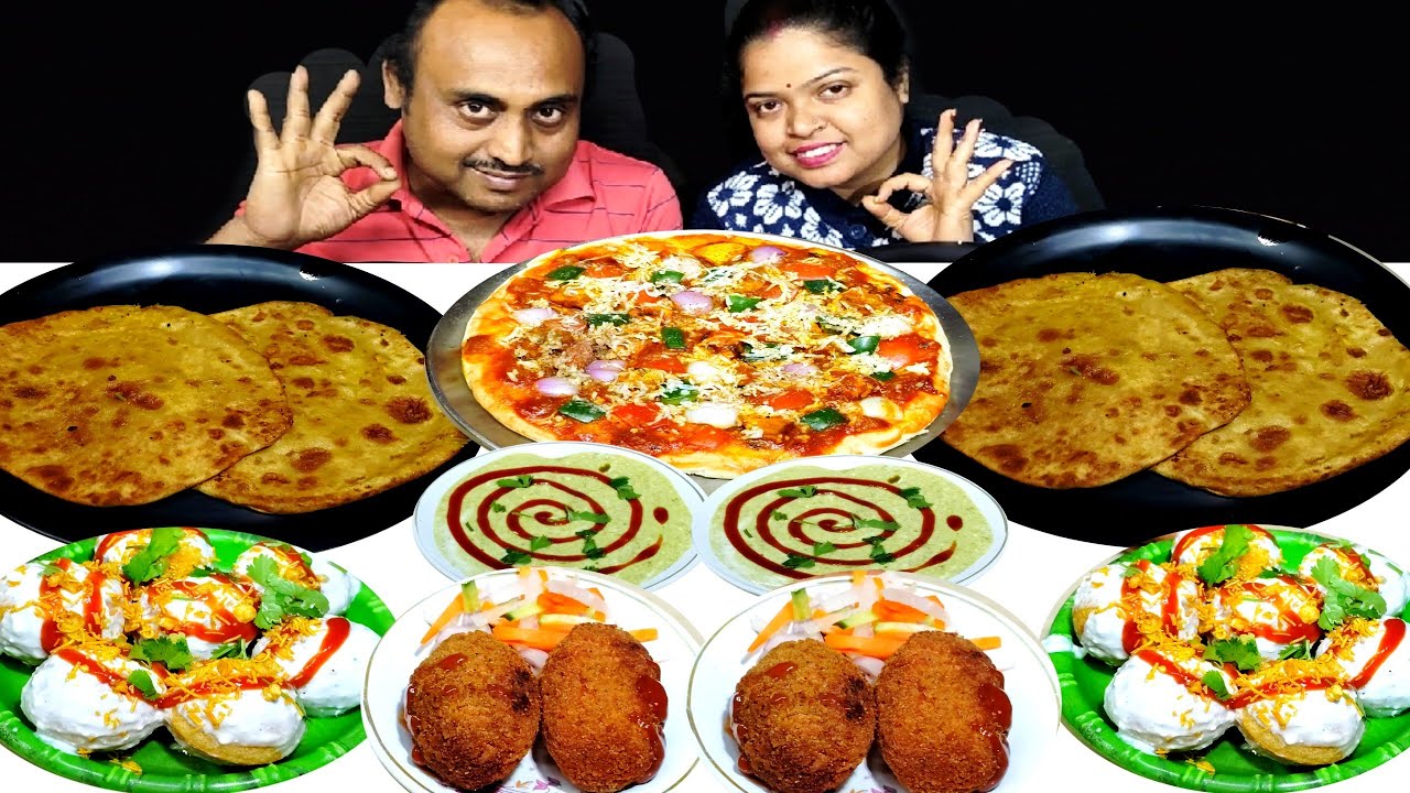 GOBI  PARATHA CHALLENGE DAHI PURI CHALLENGE VEGETABLES CHOP CHALLENGE PIZZA EATING CHALLENGE