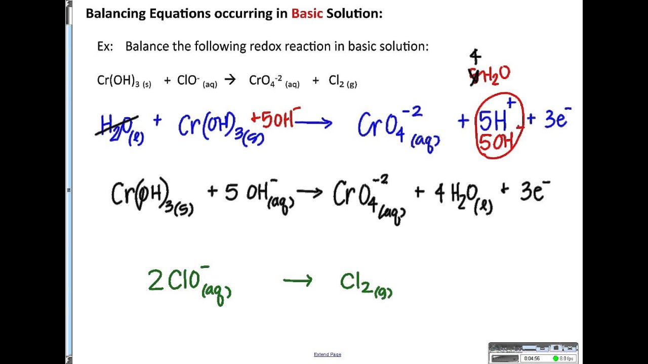 Video 3   Balancing Redox Reactions in Basic Solution