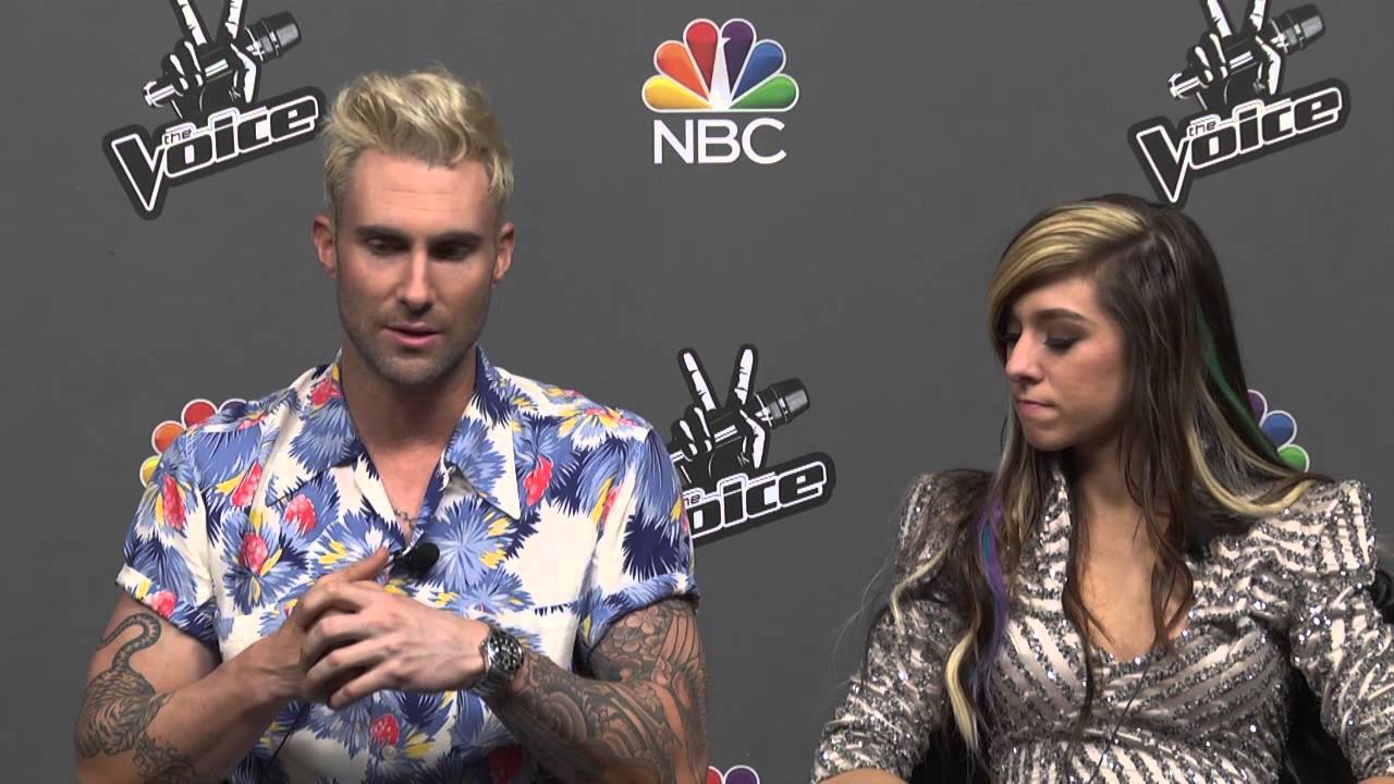 Adam Levine, Christina Grimmie, Blake Shelton, Jake Worthington, and Mark Burnett Backstage @ The Vo