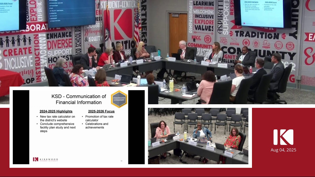 Kirkwood School District - Board of Education Work Session - August 4, 2025