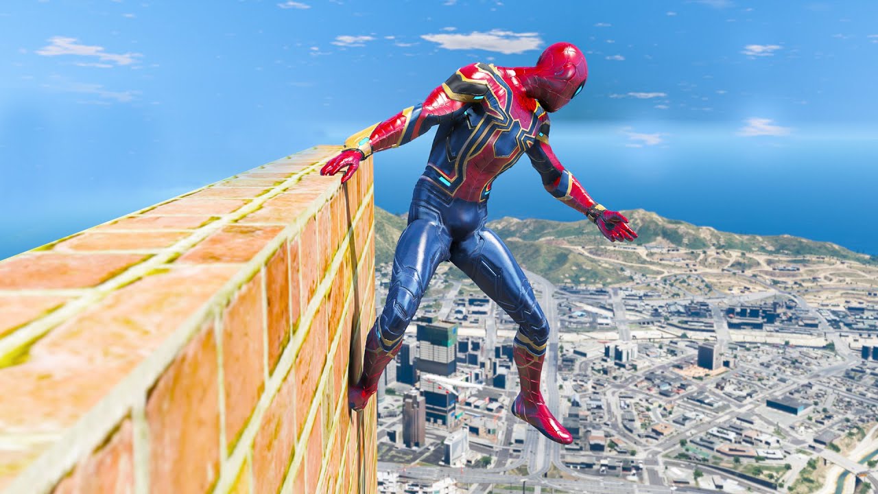 IRON SPIDERMAN CRAZY JUMPS/FALLS #5 (GTA 5 Spider-Man Ragdoll Fails)
