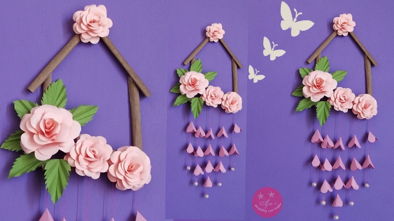 LOVELY PAPER ROSE WALL HANGING | WALL HANGING MADE WITH BROWN PAPER BAG