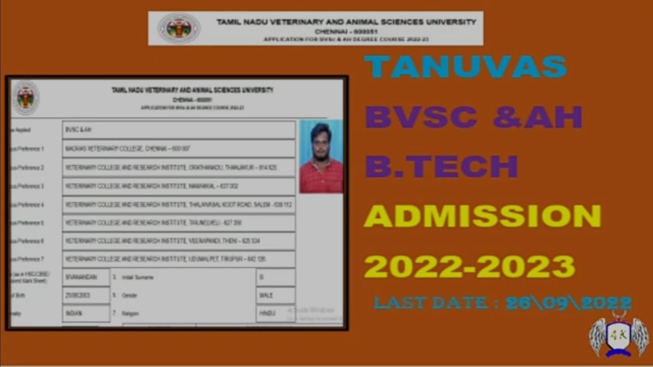 tanuvas ug admission 2022 | tanuvas application form 2022 | tn veterinary admission 2022 | bvsc & ah