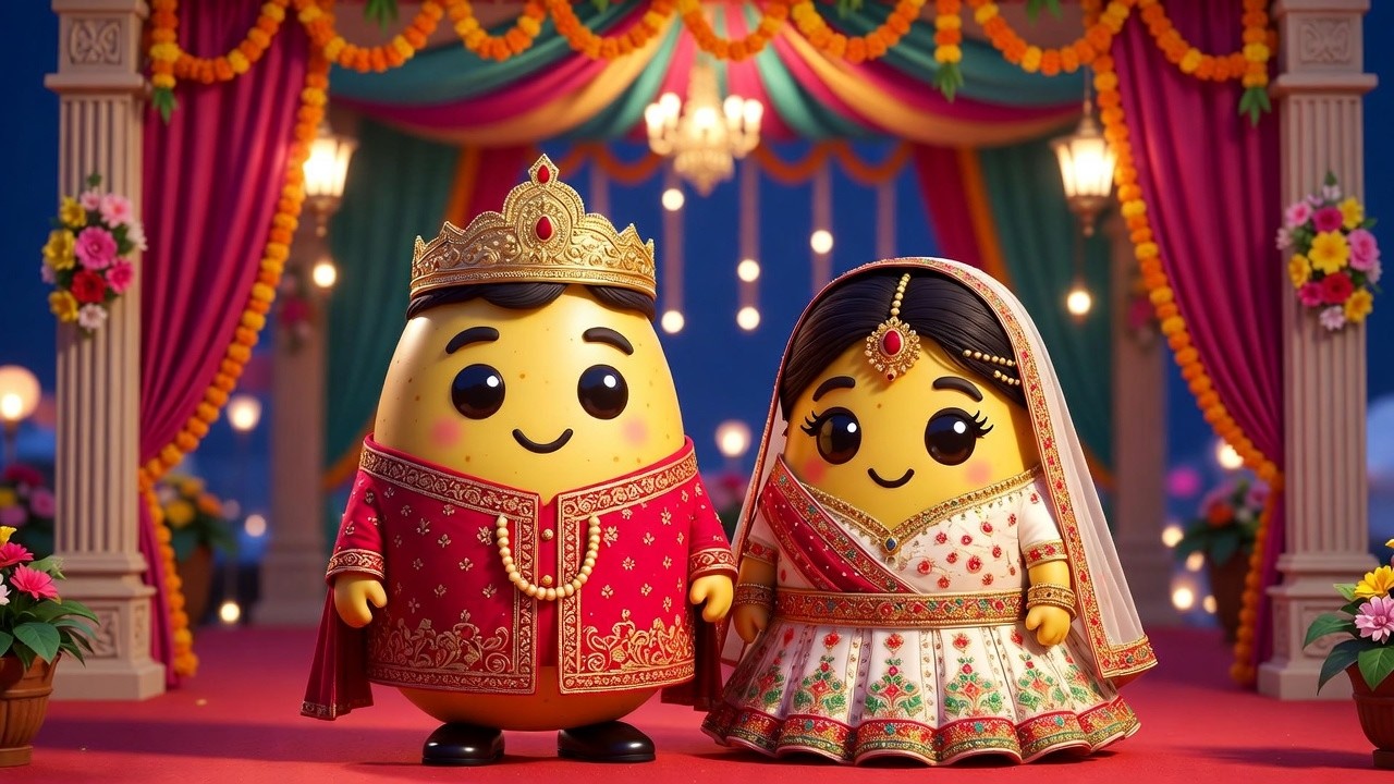 आलू की निकली बरात 🥔 | Potato Wedding Song | 3D Cartoon Hindi Kids Rhymes | Baraat Song for Kids