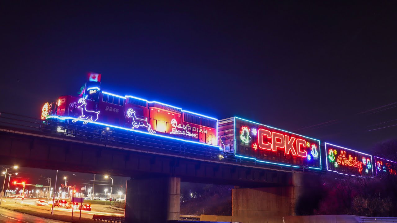 CPKC holiday train at sturdavent Wisconsin