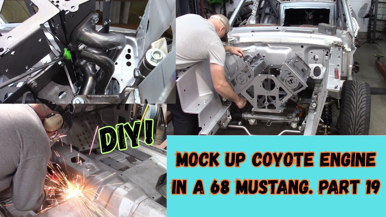 1968 Mustang fastback build. Test fitting simulated engine and transmission. Fangled 19. #mustang