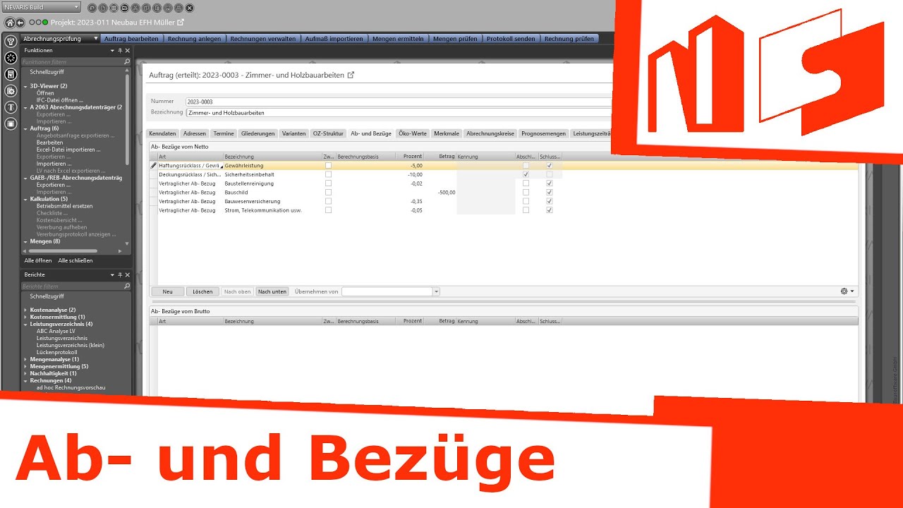 Ab  und Bez&uuml;ge einer Rechnung in Nevaris zuweisen