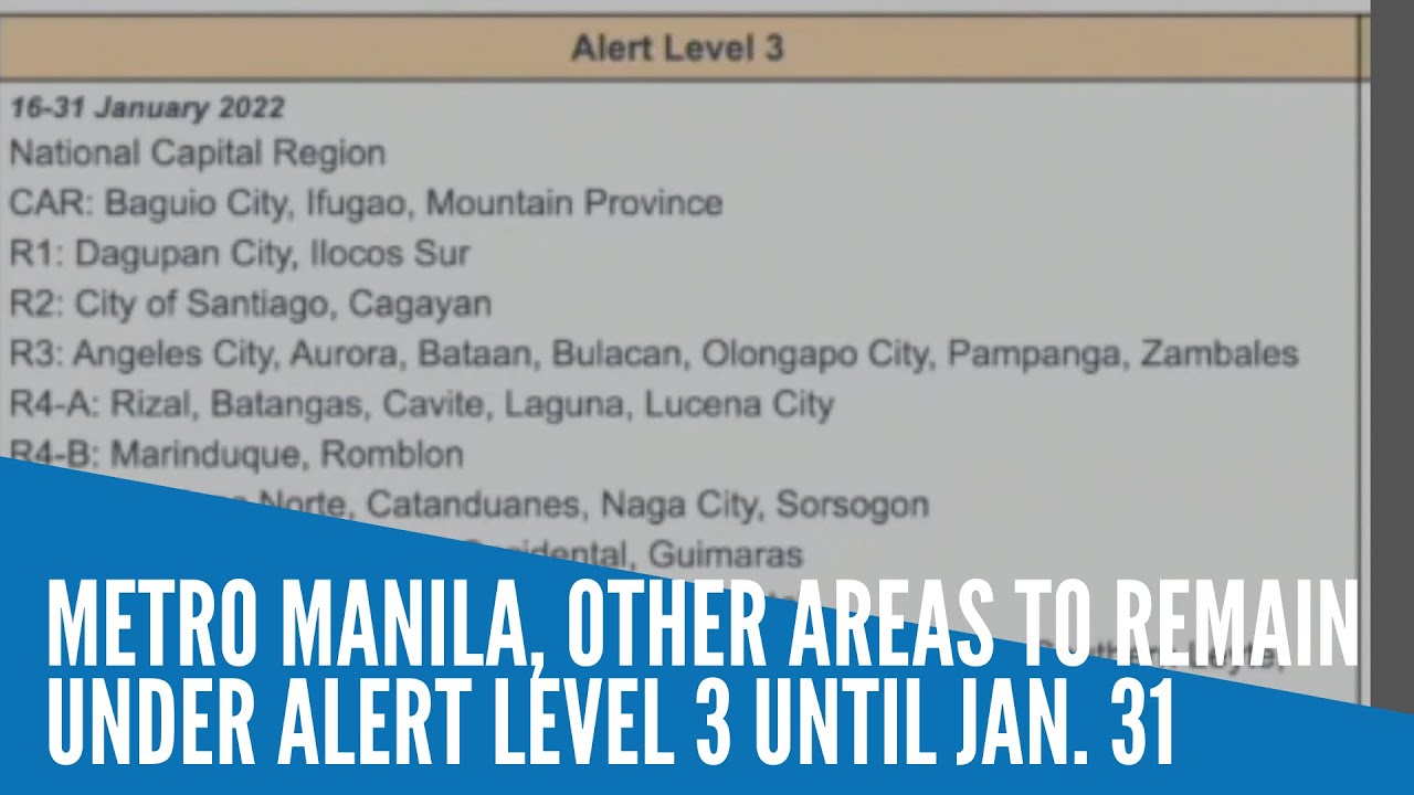 Metro Manila, other areas to remain under Alert Level 3 until Jan. 31