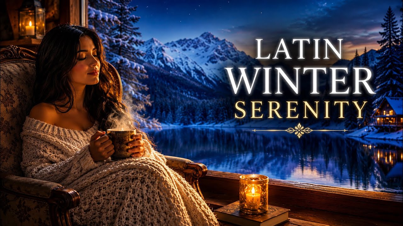 Relaxing Latin Song Medley 🏔️ Cozy Winter Cabin Ambience with Lake View | Winter Escap | Guitar 