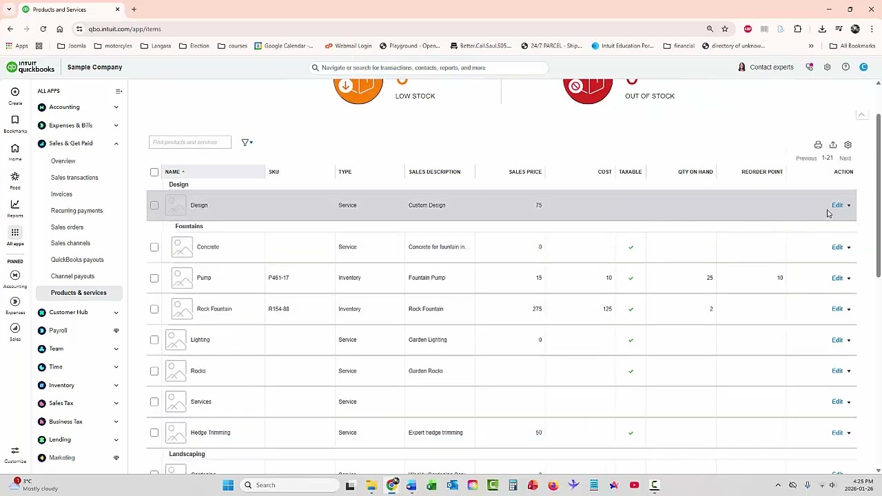 QuickBooks Online: Учет запасов, Услуги, Поставщики и Счета
