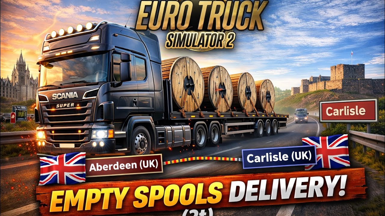 Euro Truck Simulator 2- Aberdeen (UK) to Carlisle (UK) hauling Empy Spools