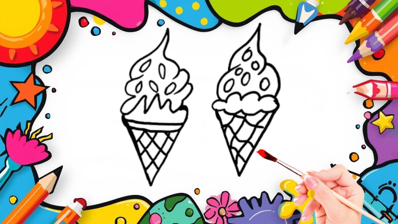 How To Draw cute Ice Cream Drawing, Painting & Coloring For Kids and Toddlers_🌈🎨 🐋