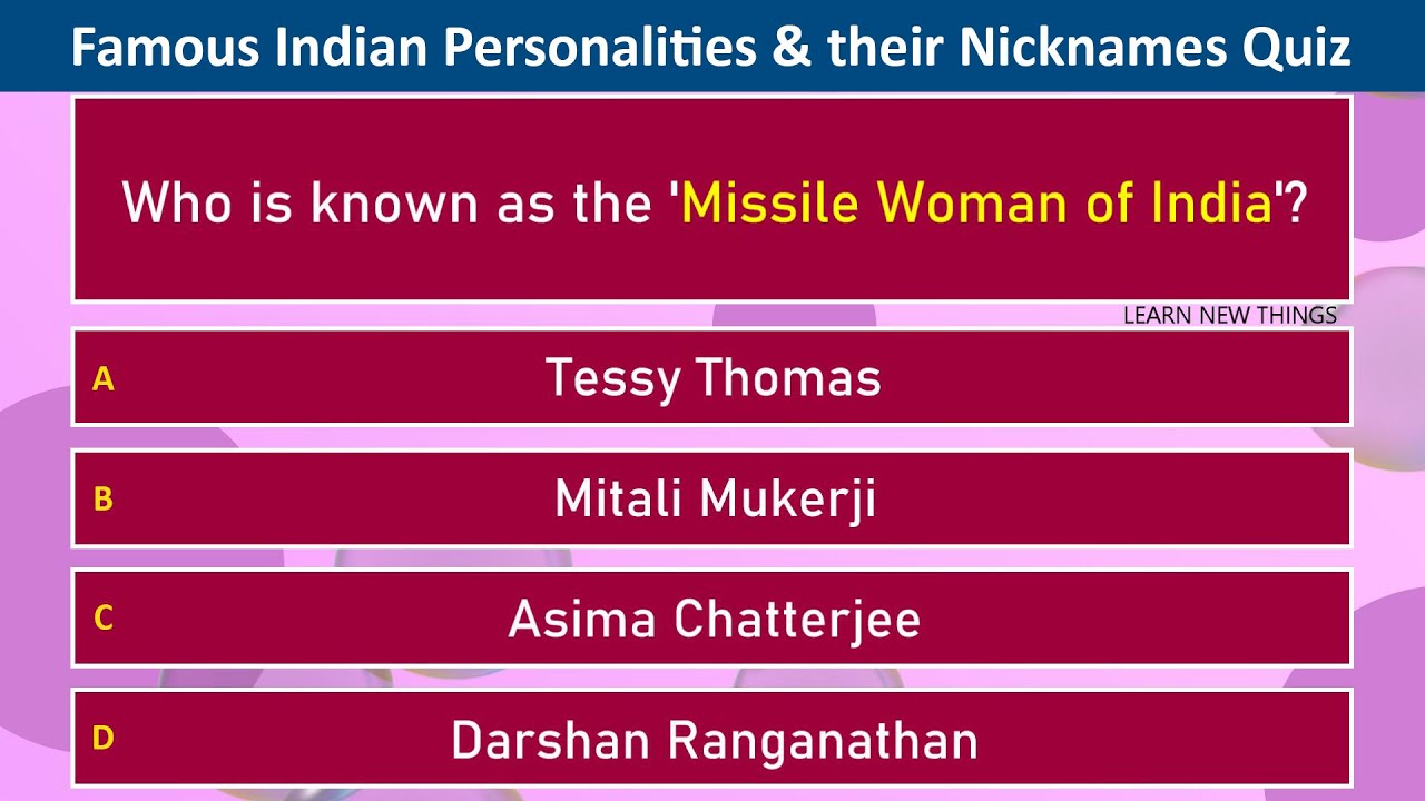 Famous Indian Personalities & their Nicknames Quiz | General Knowledge India Quiz | India GK Quiz