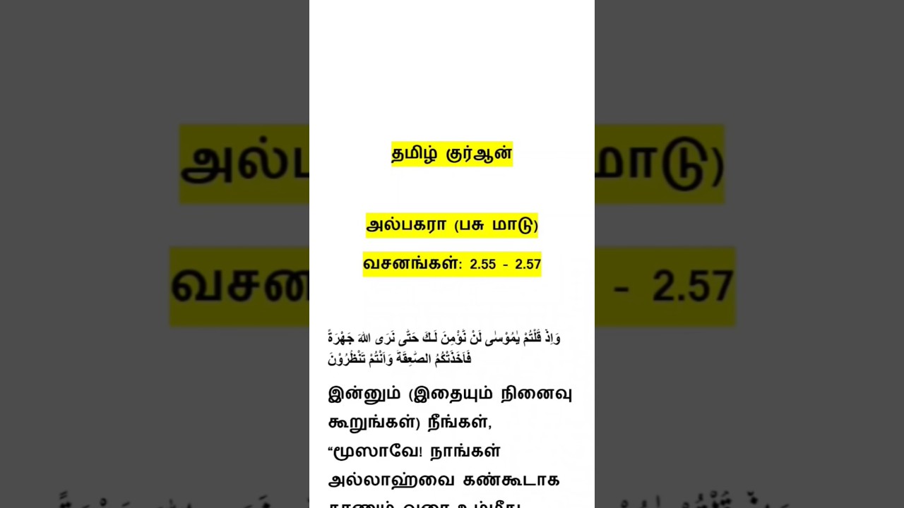 Tamil Quran Verse 2.55 - 2.57 (Al-Bakara) | bisbis tamil 