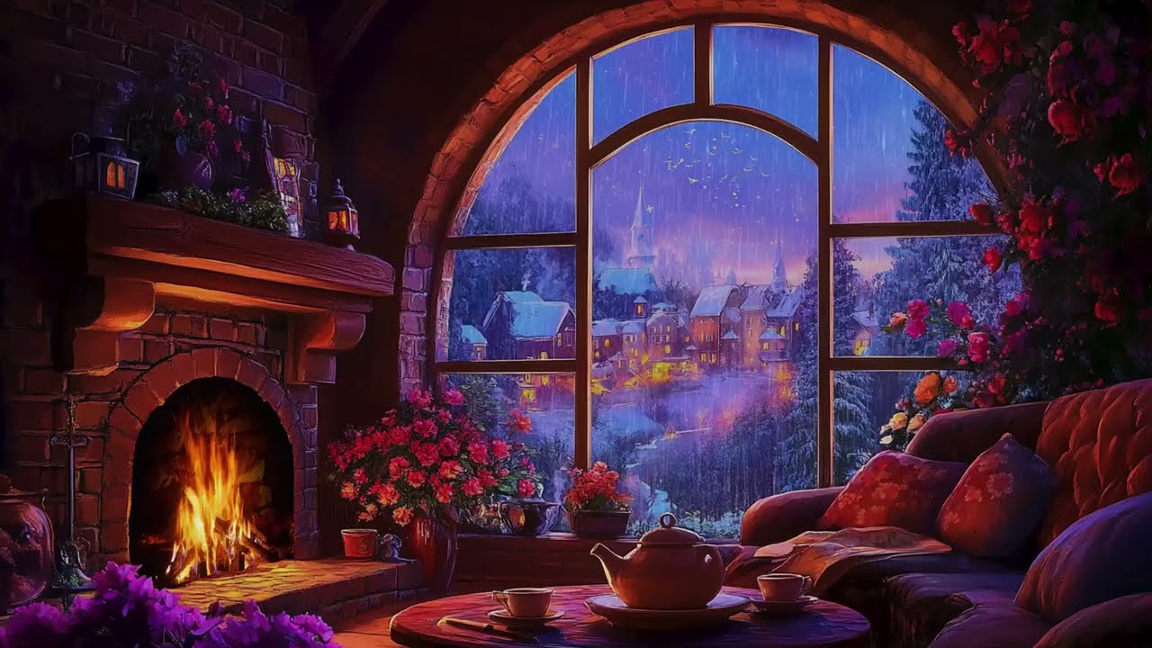 Enchanted Starry Winter Night at the Cottage 🌙 Gentle Rain on Window & Snow | Deep Sleep
