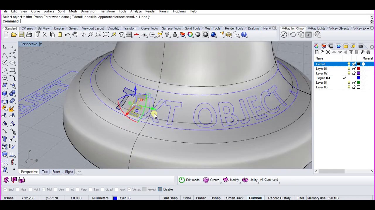 How to project text on a curved surface in Rhinoceros 3D