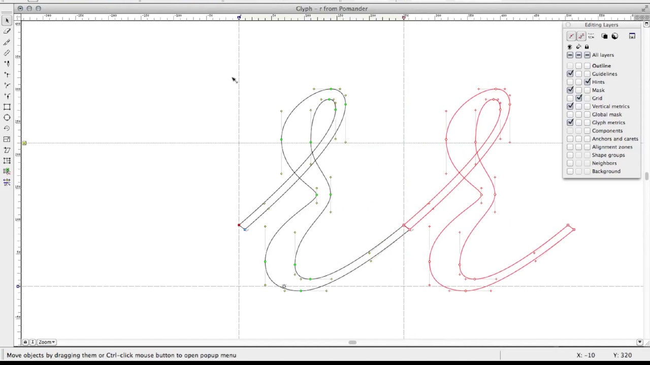 FontLab: creating a smooth connection with the letter 'r'
