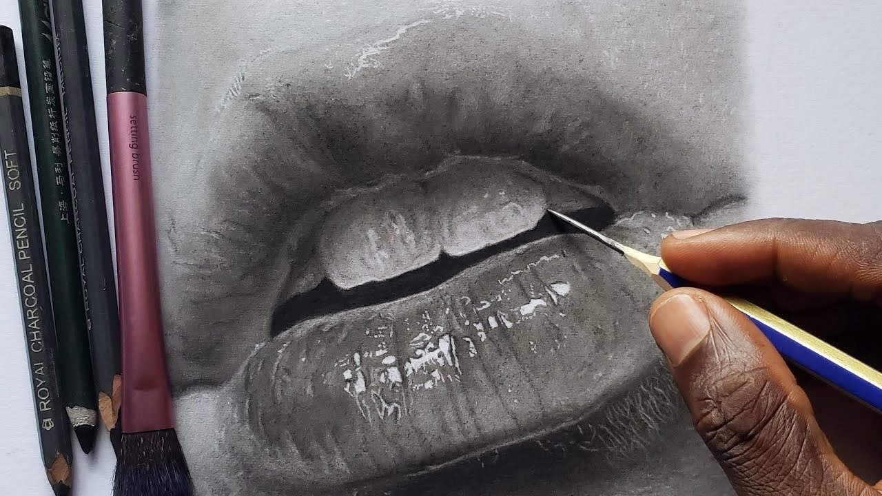 EASY REALISTIC LIPS DRAWING WITH CHARCOAL POWDER | STEP-BY-STEP TUTORIAL