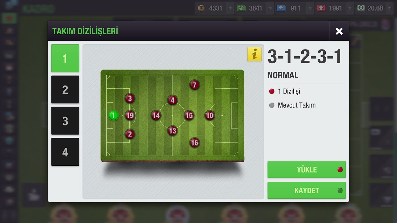 Top Eleven 3-1-2-3-1 Dizilişi Tüm Taktik ve Detayları (Özel Yetenek, Oyun Tarzı, 2. ve 3. Mevki)