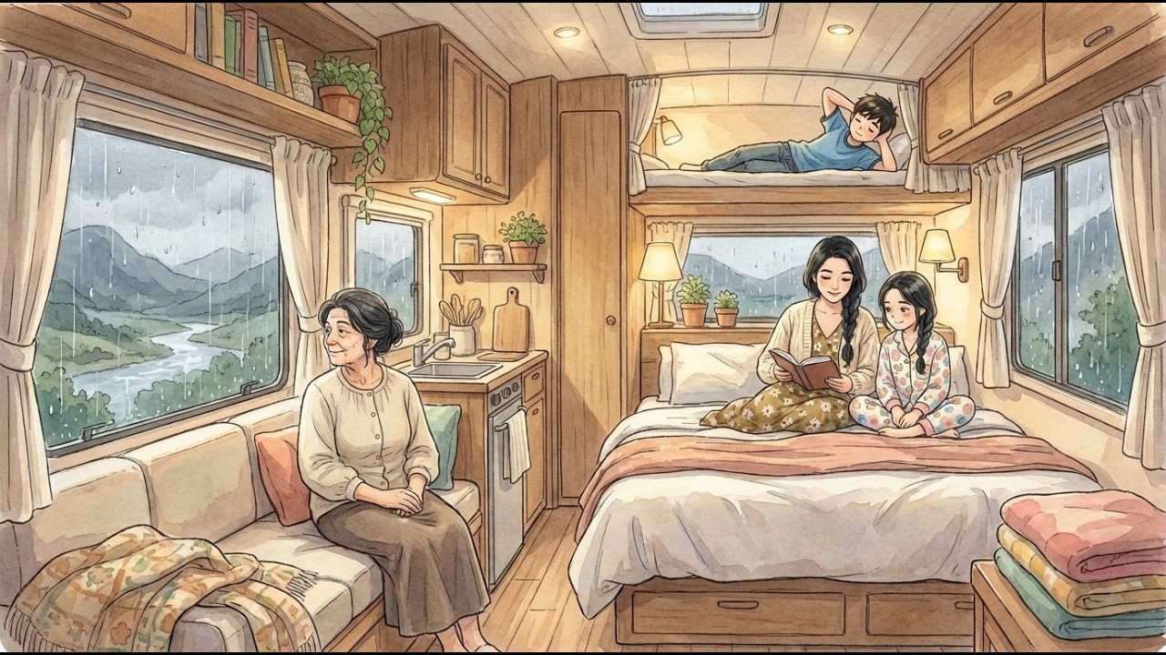 A Cozy Rainy Day in a Camper Van  Family Life on the Road Ghibli Inspired