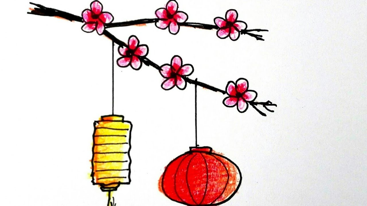 วาดรูป ดอกไม้ โคมไฟจีนเทศกาล วันตรุษจีน | How to draw Happy Chinese New Year