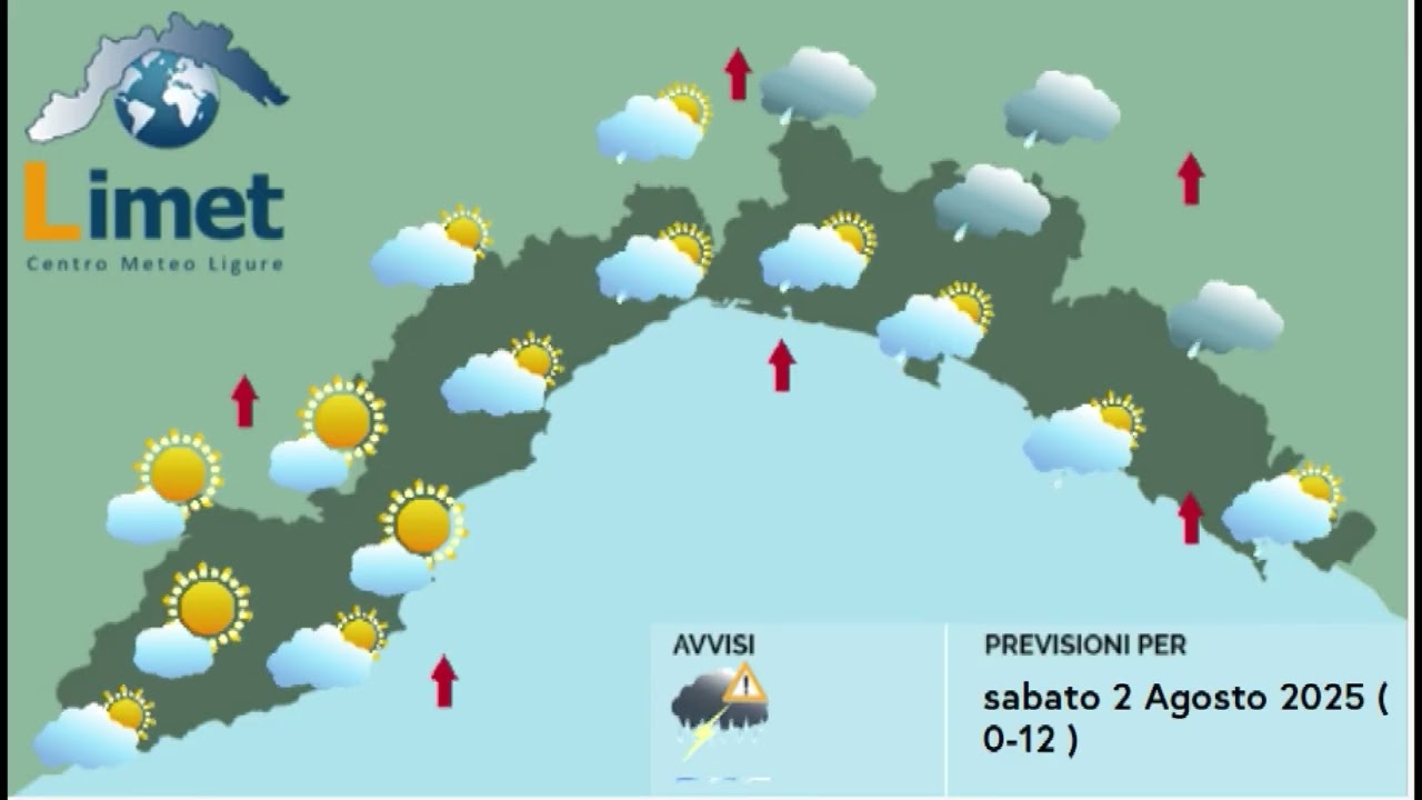 Previsioni Meteo Limet per Sabato 2 Agosto 2025 in Liguria