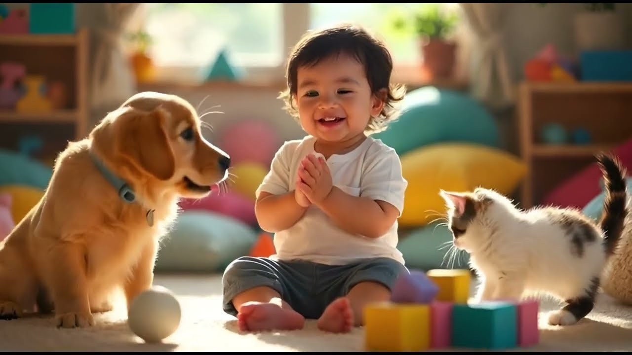 AI-Generated Toddler Playing with Puppy & Cat 🐶🐱 | Heartwarming 4K Family Moment