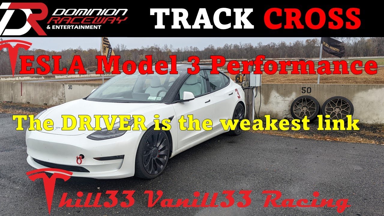 Tesla Model 3 Performance Racing - Track Cross at Dominion Raceway - Off Track and Blown Tires!