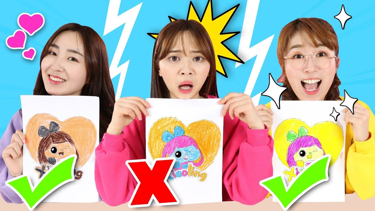 三色挑戰之伶伶，夏夏，悅悅卡通娃娃繪畫比賽！小伶玩具 | Xiaoling toys