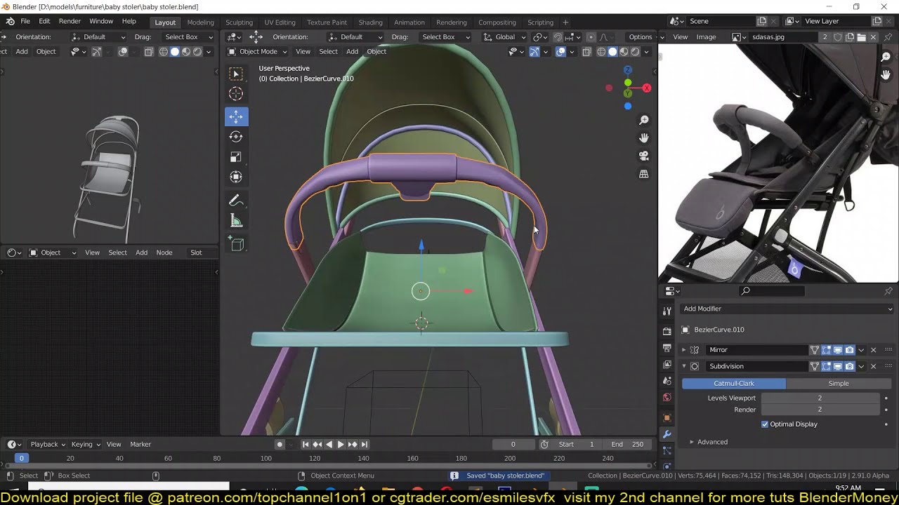 modeling a baby stroller in blender