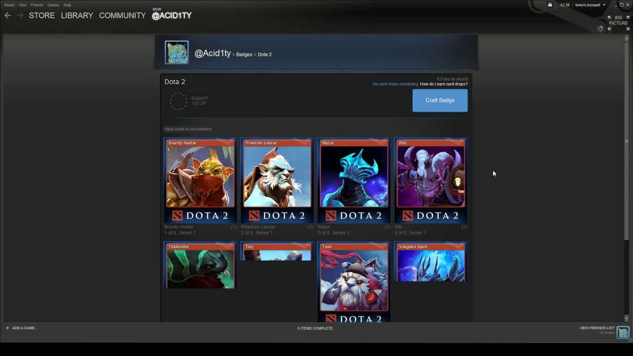 Steam Trading Cards - Dota 2 Level 1 Badge Crafting