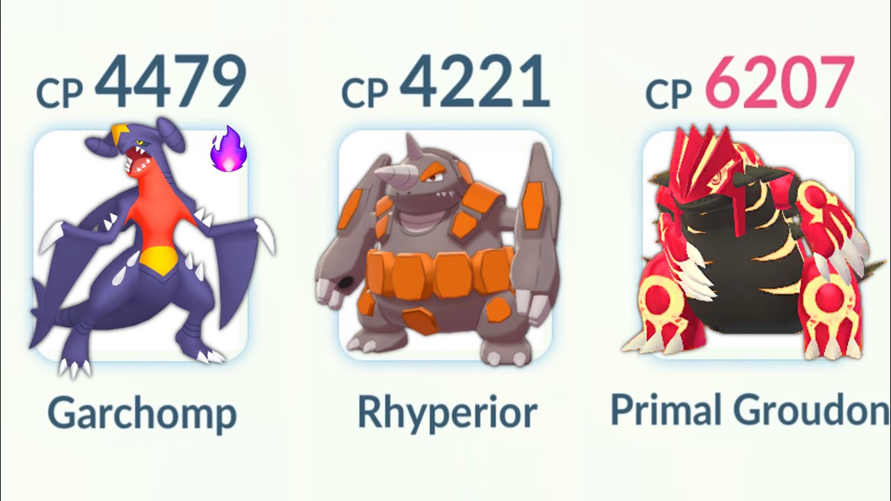 Triple Ground Type (Shadow Garchomp, Rhyperior, Primal GROUDON) team in Pokemon GO