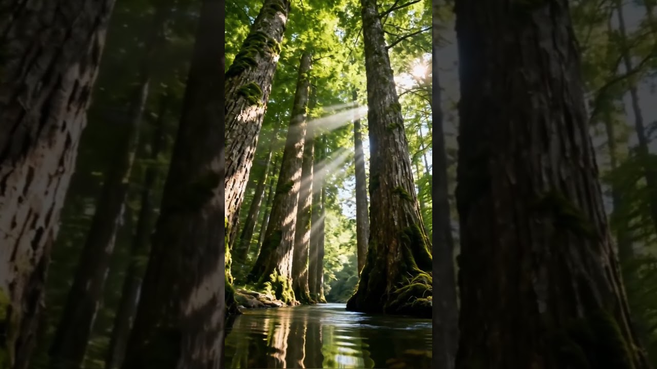 beauty long river in the middle of shady forest