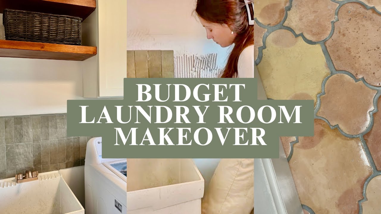 BUDGET LAUNDRY ROOM MAKEOVER | installing green tile & updating my faucet for FREE
