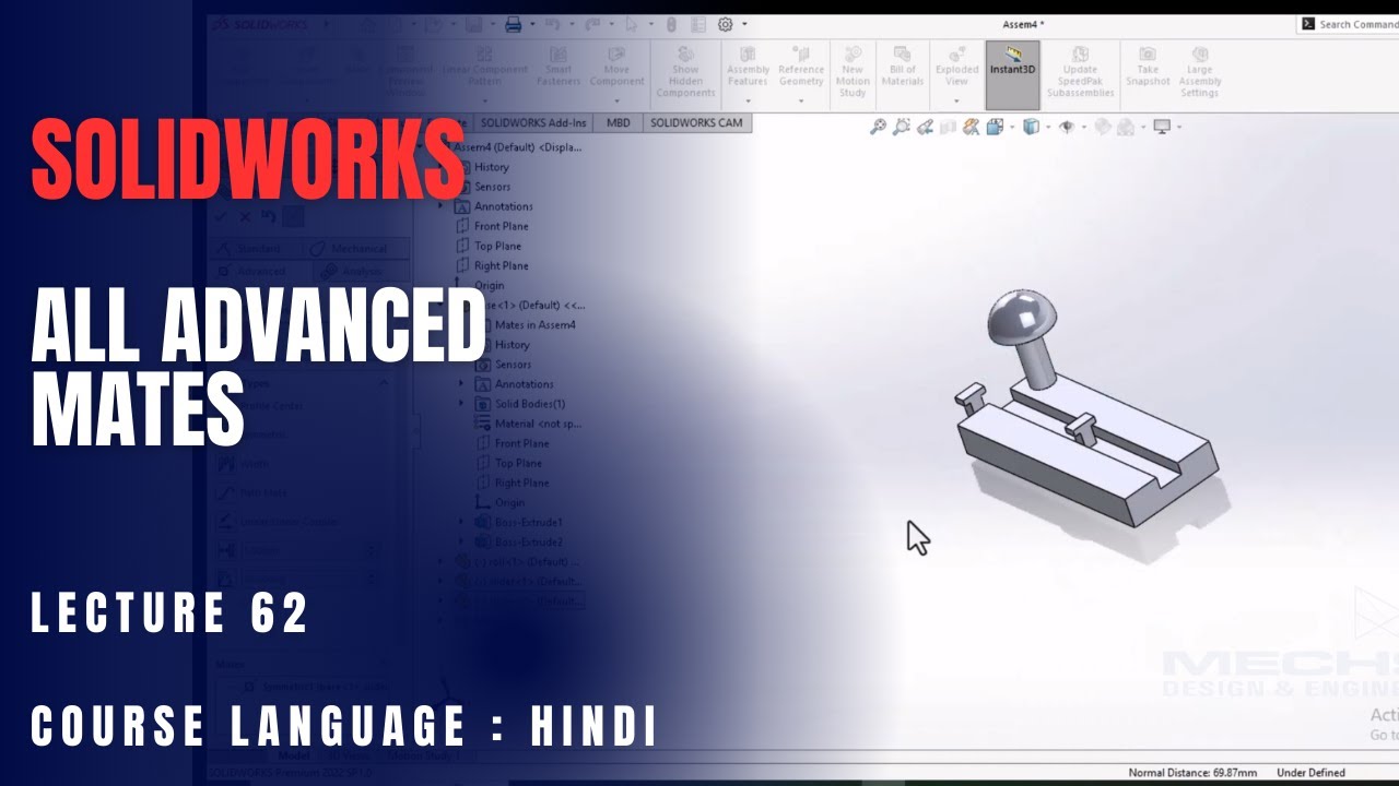 Using All Advanced Mates in SolidWorks Assembly | Lecture 62