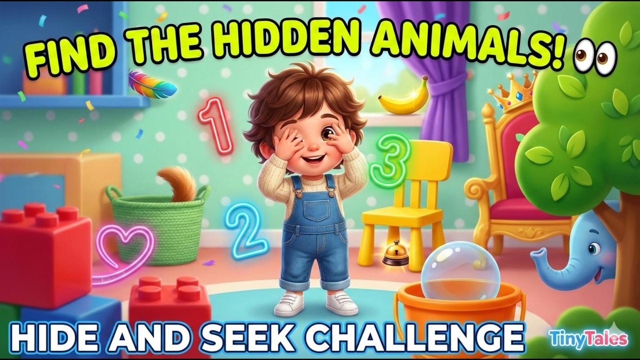 Learn Counting |HIDE AND SEEK with 8 Animals! 🐭🐦🐱🐶🐠🐵🐘🦁 |  TinyTales