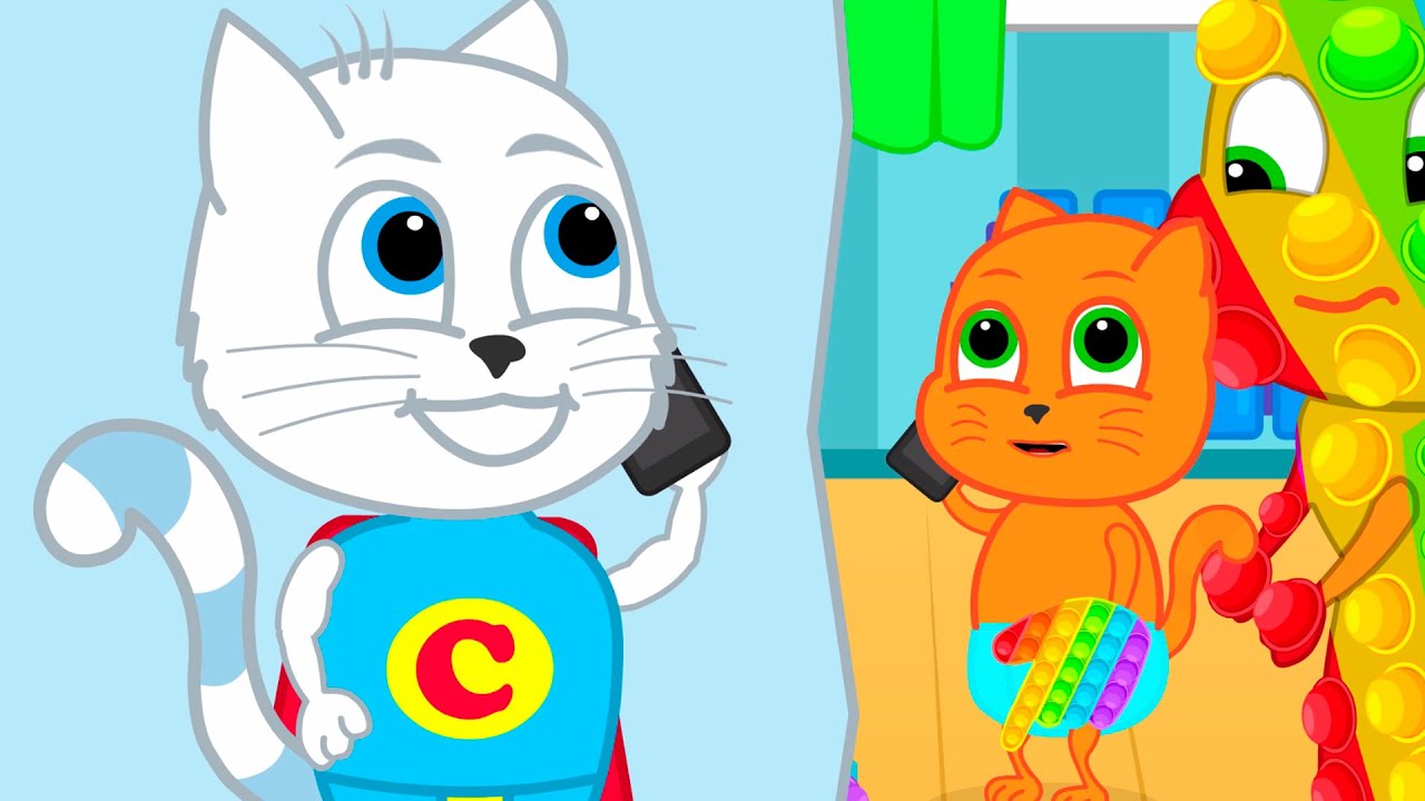 Cats Family in English - Pop-it gauntlet Cats Cartoon for Kids