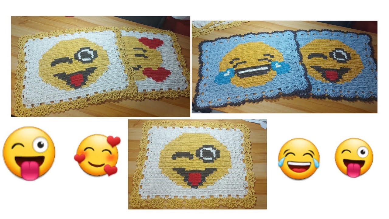 Tapete de crochê fio conduzido emoji careta 😜😜