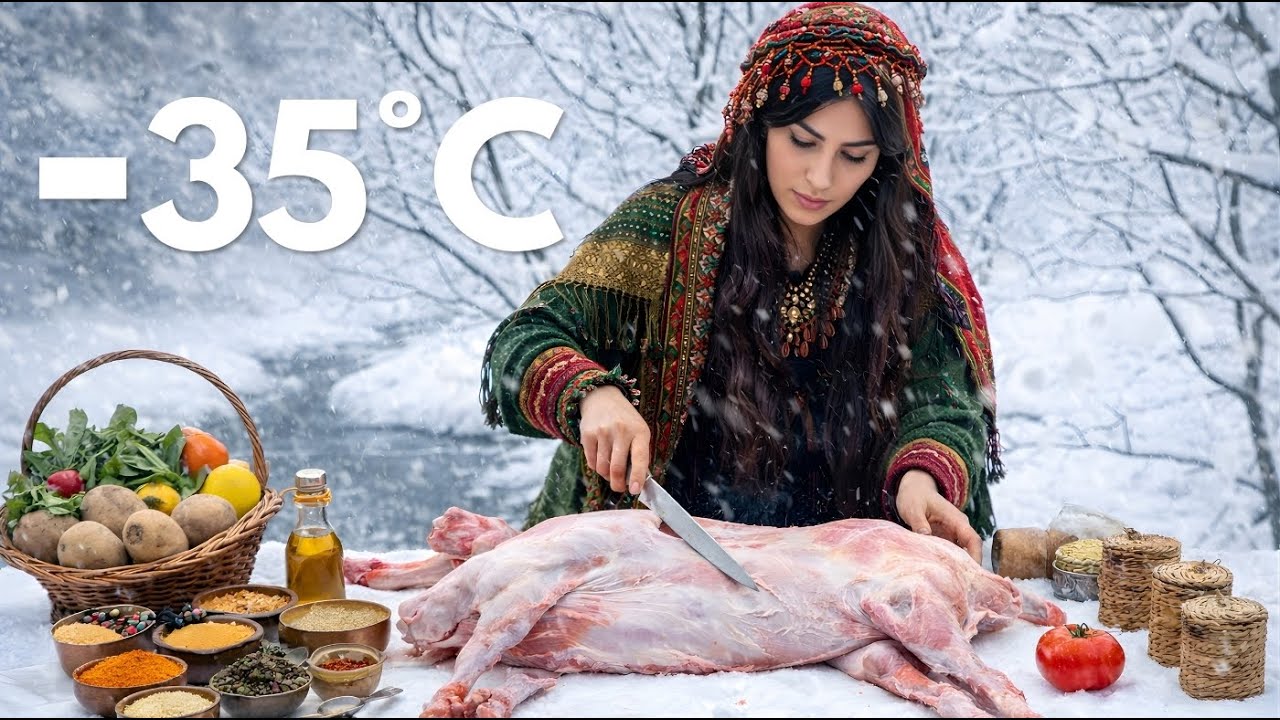 Living in a Snow Village at -35°C | Silent Outdoor Cooking in Extreme Winter
