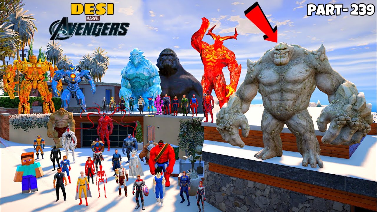 DESI Avengers and YETI Beats Rock Monster with Kratos and Goku in GTA 5 | GTA V #239